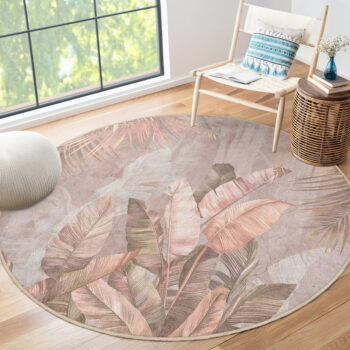 Svetloružový prateľný okrúhly koberec ø 150 cm Dusty Leaves – Mila Home - Image 11