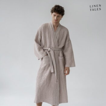 Béžový župan veľkosť L/XL Honeycomb - Linen Tales – Obrázok 3