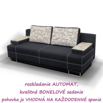 Moderná pohovka ELIZE je rozkladacia sedačka s úložným priestorom, ktorá poskytuje pohodlné sedenie vďaka pružinám Bonell. Pohovka je vhodná na každodenné spanie, pretože sa rozťahuje systémom Automat, ktorý uľahčuje každodenné rozkladanie pohovky. Plocha na spanie má rozmery 196x130 cm. Výška sedu…