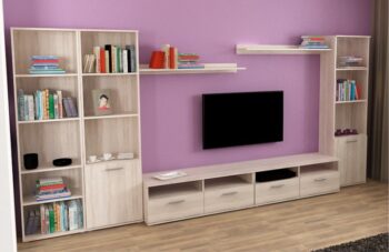 Obývaciu izbu NOKO-SINGA možno zakúpiť ako zostavu, ktorá pozostáva z: 2x TV stolík (110x41x40 cm), policový regál (50x29x181 cm), 2x regál (50x29x181 cm) a 2x polica (110x23x10 cm). Systém Noko-Singa je sektorová zostava, ktorú je vhodné umiestniť do obývacej izby, spálňe, študentskej izby,…