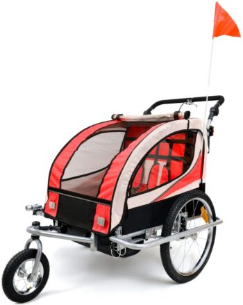 2-miestny príves za bicykel s tlmičom + JOGGER červený