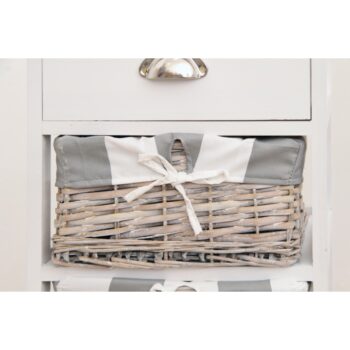 Komoda MATIAS 2 predstavuje originálny doplnok do Vašej predsiene, spálne či kúpeľne. Materiál použitý na výrobu je kombinácia dreva a prútia vo farebnom prevedení biela / sivá. Komoda má pevný rám, 2 prútené košíky a funkčnú zásuvku. Komodu odporúčame kombinovať s produktom Dzimbo 4.