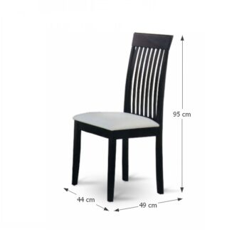 Klasická jedálenská stolička ASTRO je drevená stolička vyrobená z prírodného masívu vo farbe wenge. Sedák je čalúnený bielou ekokožou. Výška sedu je 43 cm.