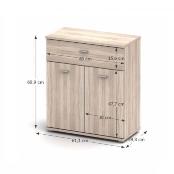 Komoda NENA 2 je dvojdverová komoda so zásuvkou. Komoda je kvalitný slovenský výrobok vyrobený z laminovanej DTD vo farbe dub sonoma, pričom na výber je aj v iných farebných vyhotoveniach.