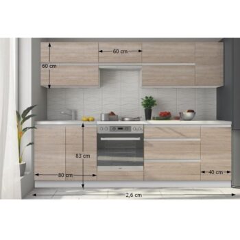 Moderná sektorová kuchyňa LINE je vyrobená z laminovanej DTD v neutrálnom farebnom prevedení, vďaka čomu sa ľahko kombinuje s ďalšími časťami nábytku a doplnkami. Korpus je vo farbe biela a dvierka skriniek vo farbe dub sonoma. Dolné skrinky sa dodávajú s dolnou lištou a pracovnou doskou s hrúbkou…