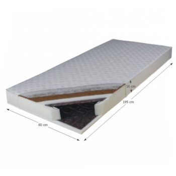 Pružinový matrac KOKOS MEDIUM 80x195 cm je cenovo výhodný matrac, ktorého jadro tvoria kvalitné bonellové pružiny. Pružinové jadro je z jednej strany obložené latexovanou kokosovou doskou, polyuretánovou penou T25-15 mm a lisovanou plsťou. Z druhej strany je obložené vrstvou lisovanej plsti…