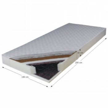 Pružinový matrac KOKOS MEDIUM 140x200 cm je cenovo výhodný matrac, ktorého jadro tvoria kvalitné bonellové pružiny. Pružinové jadro je z jednej strany obložené latexovanou kokosovou doskou, polyuretánovou penou T25-15 mm a lisovanou plsťou. Z druhej strany je obložené vrstvou lisovanej plsti…