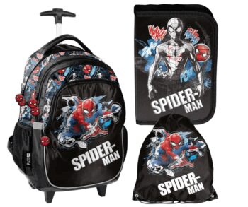 3-dielny školský set Spider-Man - batoh na kolieskach + peračník + taška na prezúvky