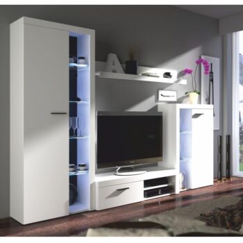 Modernú obývaciu stenu ROCHESTER možno zakúpiť ako zostavu, ktorá pozostáva z: TV stolík, 2x vitrína a polica. Materiál použitý na výrobu je laminovaná DTD vo farebnom prevedení biela, pričom na výber je aj v prevedení dub sonoma. K zostave možno doobjednať LED osvetlenie (4 ks) s bielym…