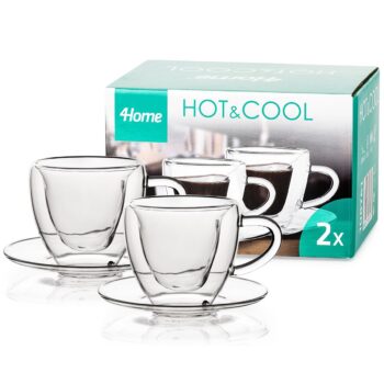 4Home Termo pohár šálka s podšálkou Heart Hot&Cool, 150 ml, 2 ks