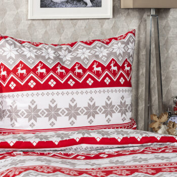 4home Vianočné bavlnené obliečky Red Nordic, 220 x 200 cm, 2 ks 70 x 90 cm