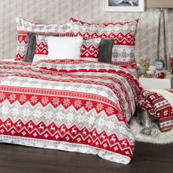 4home Vianočné bavlnené obliečky Red Nordic, 220 x 200 cm, 2 ks 70 x 90 cm