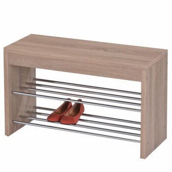 Elegantný botník LUSIA bude praktickým doplnkom do Vašej predsiene. Botník je doplnený lavicou na sedenie. Materál použitý na výrobu je kov v kombinácii s MDF vo farebnom prevedení dub sonoma / chróm. Výška sedu je 47 cm a hĺbka je 30 cm.