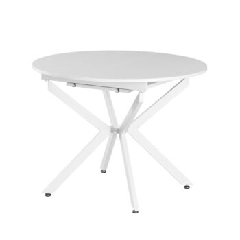 Rozkladací jedálenský stôl Abero Typ 1 v elegantnom bielom prevedení je ideálnym riešením pre moderné interiéry. Tento stôl, vyrobený z kvalitného aglomerovaného materiálu MDF a kovu, ponúka nielen štýlový vzhľad, ale aj praktickosť vďaka svojej rozkladacej funkcii.