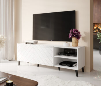 TV stolík ABETO 150 má elegantný a jedinečný dizajn, ktorý Vás očarí svojou výnimočnosťou, pretože si skrinky a poličku viete umiestniť podľa vlastného vkusu. Farebné prevedenie biela / biely lesk dodáva nábytku bezchybný vzhľad. Dve uzavreté skrinky ponúkajú dostatok úložného priestoru pre…