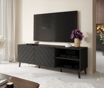 TV stolík ABETO 150 má elegantný a jedinečný dizajn, ktorý Vás očarí svojou výnimočnosťou, pretože si skrinky a poličku viete umiestniť podľa vlastného vkusu. Farebné prevedenie čierna / čierny lesk dodáva interiéru exkluzívny vzhľad, ktorý zaručene zaujme pohľady Vašich návštevníkov. Dve uzavreté…