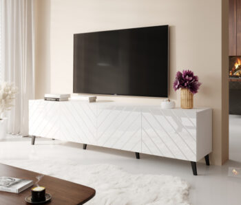 TV stolík ABETO 200 má elegantný a jedinečný dizajn, ktorý Vás očarí svojou výnimočnosťou. Farebné prevedenie biela / biely lesk dodáva nábytku bezchybný vzhľad a zároveň sa hodí do akéhokoľvek interiéru. Uzavreté skrinky Vám ponúkajú dostatok úložného priestoru pre dokumenty a doplnky, ktoré…