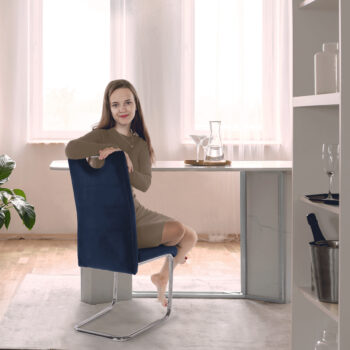 KONDELA Abira New jedálenská stolička modrá (Velvet) / chróm – Obrázok 2