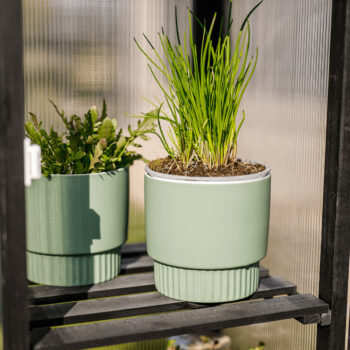 KONDELA Abrio hlinený kvetináč (2 ks) zelená – Obrázok 2