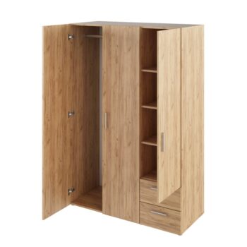 Predstavujeme vám trojdverovú šatníkovú skriňu so zásuvkami Adeli v elegantnom prevedení dub craft zlatý, ktorá je ideálnym riešením pre moderné interiéry. Táto skriňa značky KONDELA ponúka praktické a štýlové úložné priestory, ktoré uspokoja aj tých najnáročnejších užívateľov.