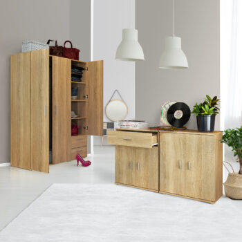 Dvojdverová komoda Adeli Typ 1 v elegantnom prevedení dub sonoma je ideálnym riešením pre tých, ktorí hľadajú praktický a moderný nábytok do interiéru. Táto komoda od značky KONDELA ponúka dostatok úložného priestoru vďaka dvom dvierkam, za ktorými sa skrýva jedna sekcia. Jej svetlá farba…