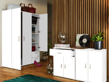 Dvojdverová komoda so zásuvkou Adeli Typ 2 v elegantnej bielej farbe je ideálnym riešením pre tých, ktorí hľadajú praktický a moderný nábytok do svojho interiéru. Táto komoda je vyrobená z kvalitného aglomerovaného materiálu, konkrétne z laminovanej DTD, čo zaručuje jej dlhú…