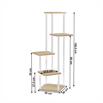 Objavte eleganciu a funkčnosť s kovovým stojanom na kvety Adite v kombinácii bielej farby a dekoru dub sonoma. Tento moderný stojan je ideálnym doplnkom pre váš interiér, ktorý dodá vašim rastlinám štýlové miesto na vystavenie. S výškou 106,5 cm a kompaktnými rozmermi 30 x 30 cm sa ľahko zmestí…