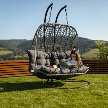 KONDELA Agrino závesné hojdacie kreslo čierna / sivá / tmavosivá – Obrázok 2