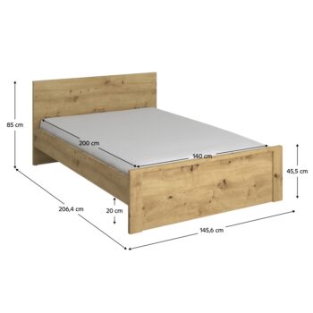 Posteľový rám Airon 140 v prevedení dub artisan je ideálnou voľbou pre tých, ktorí hľadajú moderný a funkčný nábytok do spálne. Ponúka komfortný priestor na spanie s rozmermi 140 x 200 cm, čo ju robí vhodnou pre dve osoby.