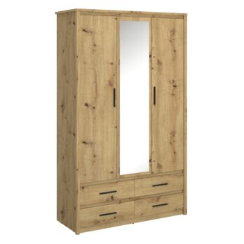 Predstavujeme vám trojdverovú šatníkovú skriňu so zrkadlom Airon 3D4S v elegantnom prevedení dub artisan, ktorá je ideálnym riešením pre moderné interiéry. Táto skriňa značky KONDELA ponúka praktické a štýlové úložné priestory, ktoré uspokoja aj náročných užívateľov.