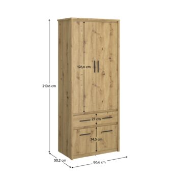 Predstavujeme vám štvordverovú šatníkovú skriňu so zásuvkou Airon 4D1S/50 v elegantnom prevedení dub artisan. Táto moderná skriňa je ideálnym riešením pre tých, ktorí hľadajú praktický a štýlový úložný priestor do svojho interiéru. S výškou 210,6 cm, šírkou 86,6 cm a hĺbkou 50,2 cm ponúka…