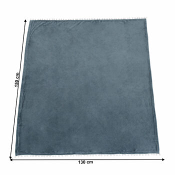 KONDELA Akra plyšová deka s brmbolcami 130x150 cm modrá – Obrázok 2