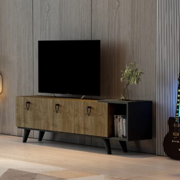 TV stolík ALASKA – Luxusný dizajn a praktické úložné riešenie pre vašu obývaciu izbuTV stolík ALASKA prináša moderný a elegantný dizajn, ktorý zaujme na prvý pohľad. Je ideálnym doplnkom do obývacej izby a ponúka praktické úložné priestory vďaka kombinácii troch plných dvierok (skriniek) a regálku. Kvalitné materiály a luxusný vzhľad zaistia dlhú životnosť a jedinečný štýl vášho interiéru.Hlavné vlastnosti produktu:Typ tovaru: TV stolíkVhodné do miestnosti: Obývacia izbaMateriál: Melamín, VT laminátRozmery: 51 x 160 x 31.6 cmFarba: orech / antracitVybavenie: Plné dvierka (skrinka) a regálokŠtýl: LuxusnéPočet dverí: 3Hrúbka materiálu: 18 mmDodatočné informácie: Dodávame v demonteStolík ALASKA je dokonalou kombináciou estetiky a praktickosti. Ponúka dostatok úložného priestoru pre elektroniku, príslušenstvo aj dekorácie, zatiaľ čo jeho elegantné prevedenie skvele doplní vašu obývaciu izbu. Zaobstarajte si TV stolík ALASKA a dodajte svojmu interiéru luxusný a funkčný prvok!