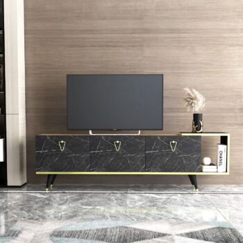 TV stolík ALASKA – Luxusný dizajn a praktické úložné riešenie pre vašu obývaciu izbuTV stolík ALASKA prináša moderný a elegantný dizajn, ktorý zaujme na prvý pohľad. Je ideálnym doplnkom do obývacej izby a ponúka praktické úložné priestory vďaka kombinácii troch plných dvierok (skriniek) a regálku. Kvalitné materiály a luxusný vzhľad zaistia dlhú životnosť a jedinečný štýl vášho interiéru.Hlavné vlastnosti produktu:Typ tovaru: TV stolíkVhodné do miestnosti: Obývacia izbaMateriál: Melamín, VT laminátRozmery: 51 x 160 x 31.6 cmFarba: Orech + čiernaVybavenie: Plné dvierka (skrinka) a regálokŠtýl: LuxusnéPočet dverí: 3Hrúbka materiálu: 18 mmDodatočné informácie: Dodávame v demonteStolík ALASKA je dokonalou kombináciou estetiky a praktickosti. Ponúka dostatok úložného priestoru pre elektroniku, príslušenstvo aj dekorácie, zatiaľ čo jeho elegantné prevedenie skvele doplní vašu obývaciu izbu. Zaobstarajte si TV stolík ALASKA a dodajte svojmu interiéru luxusný a funkčný prvok!