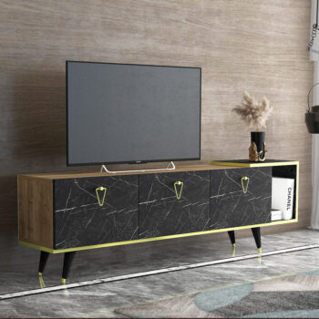 TV stolík ALASKA – Luxusný dizajn a praktické úložné riešenie pre vašu obývaciu izbuTV stolík ALASKA prináša moderný a elegantný dizajn, ktorý zaujme na prvý pohľad. Je ideálnym doplnkom do obývacej izby a ponúka praktické úložné priestory vďaka kombinácii troch plných dvierok (skriniek) a regálku. Kvalitné materiály a luxusný vzhľad zaistia dlhú životnosť a jedinečný štýl vášho interiéru.Hlavné vlastnosti produktu:Typ tovaru: TV stolíkVhodné do miestnosti: Obývacia izbaMateriál: Melamín, VT laminátRozmery: 51 x 160 x 31.6 cmFarba: Orech + čiernaVybavenie: Plné dvierka (skrinka) a regálokŠtýl: LuxusnéPočet dverí: 3Hrúbka materiálu: 18 mmDodatočné informácie: Dodávame v demonteStolík ALASKA je dokonalou kombináciou estetiky a praktickosti. Ponúka dostatok úložného priestoru pre elektroniku, príslušenstvo aj dekorácie, zatiaľ čo jeho elegantné prevedenie skvele doplní vašu obývaciu izbu. Zaobstarajte si TV stolík ALASKA a dodajte svojmu interiéru luxusný a funkčný prvok!