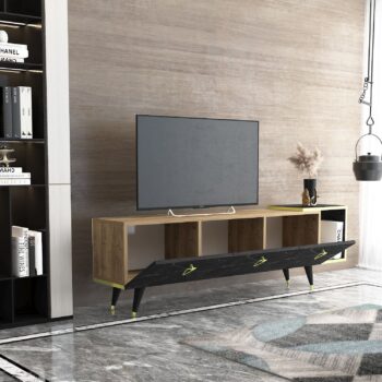 TV stolík ALASKA – Luxusný dizajn a praktické úložné riešenie pre vašu obývaciu izbuTV stolík ALASKA prináša moderný a elegantný dizajn, ktorý zaujme na prvý pohľad. Je ideálnym doplnkom do obývacej izby a ponúka praktické úložné priestory vďaka kombinácii troch plných dvierok (skriniek) a regálku. Kvalitné materiály a luxusný vzhľad zaistia dlhú životnosť a jedinečný štýl vášho interiéru.Hlavné vlastnosti produktu:Typ tovaru: TV stolíkVhodné do miestnosti: Obývacia izbaMateriál: Melamín, VT laminátRozmery: 51 x 160 x 31.6 cmFarba: Orech + čiernaVybavenie: Plné dvierka (skrinka) a regálokŠtýl: LuxusnéPočet dverí: 3Hrúbka materiálu: 18 mmDodatočné informácie: Dodávame v demonteStolík ALASKA je dokonalou kombináciou estetiky a praktickosti. Ponúka dostatok úložného priestoru pre elektroniku, príslušenstvo aj dekorácie, zatiaľ čo jeho elegantné prevedenie skvele doplní vašu obývaciu izbu. Zaobstarajte si TV stolík ALASKA a dodajte svojmu interiéru luxusný a funkčný prvok!