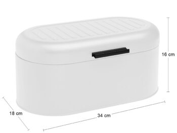 Majte vždy čerstvé pečivo vďaka kovovému chlebníku ALEN, ktorý so svojim dizajnom, v nádhernej bielej farbe, zapadne do vašej štýlovej kuchyne. Je vyrobený z odolného kovu nehrdzavejúcej ocele a ošetrený je práškovým lakom. Navyše je doplnený praktickou rukoväťou, ktorá uľahčuje otváranie veka…