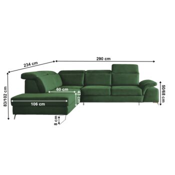 Rohová sedačka s rozkladom a úložným priestorom Alvaro L v smaragdovej farbe je ideálnym riešením pre moderné interiéry, kde sa kladie dôraz na funkčnosť a štýl. Táto sedačka od značky KONDELA ponúka nielen elegantný vzhľad, ale aj praktické využitie vďaka svojej rozkladacej funkcii a úložnému…