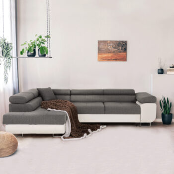 KONDELA Amareto New L rohová sedačka s rozkladom biela / sivá – Obrázok 2