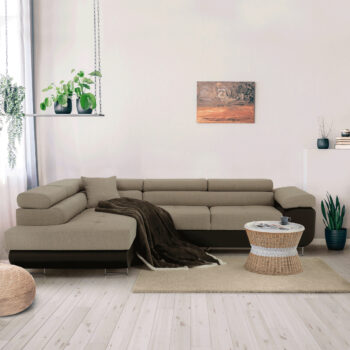 KONDELA Amareto New L rohová sedačka s rozkladom hnedá / béžová – Obrázok 2