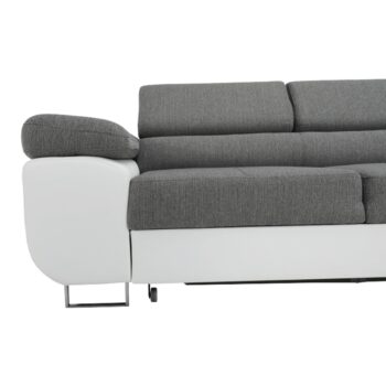 Rohová sedačka s rozkladom Amareto New P v elegantnej kombinácii bielej a sivej farby je ideálnym riešením pre moderné interiéry. Táto sedačka značky KONDELA ponúka nielen štýlový vzhľad, ale aj praktické funkcie, ktoré ocení každá domácnosť.