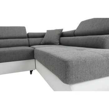 Rohová sedačka s rozkladom Amareto New P v elegantnej kombinácii bielej a sivej farby je ideálnym riešením pre moderné interiéry. Táto sedačka značky KONDELA ponúka nielen štýlový vzhľad, ale aj praktické funkcie, ktoré ocení každá domácnosť.