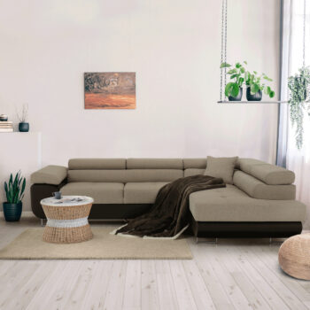 KONDELA Amareto New P rohová sedačka s rozkladom hnedá / béžová – Obrázok 2