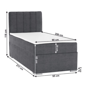 KONDELA Amis 90 L čalúnená jednolôžková posteľ s matracom sivá – Obrázok 6