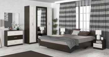 Spálňa Amison je moderným a elegantným nábytkom, ktorý prinesie do vášho interiéru štýl a pohodlie. Jej tmavá farba wenge v kombinácii s craft bielou dodáva priestoru sofistikovanosť a eleganciu. Tento produkt je vyrobený z aglomerovaného materiálu DTD, ktorý je známy svojou odolnosťou a dlhou…