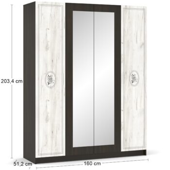 NABBI Amison W-4D štvordverová šatníková skriňa wenge / craft biely – Obrázok 2