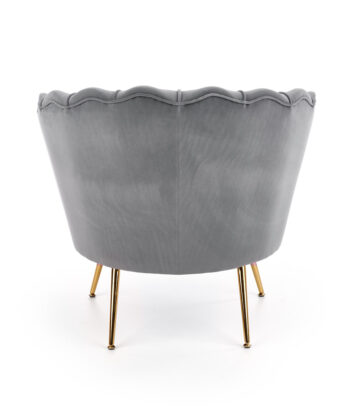 Netradičné kreslo AMORINITO vyniká zaujímavým dizajnom a romantickým prevedením. Rozmery kresla sú (ŠxHxV): 81x77x77 cm. Výška sedu je 45 cm. Je čalúnené príjemnou látkou a jeho nohy sú vyrobené z chrómovej ocele. Farebné prevedenie nadčasovej sivej príjemne dopĺňa zlatá farba nožičiek. Na…