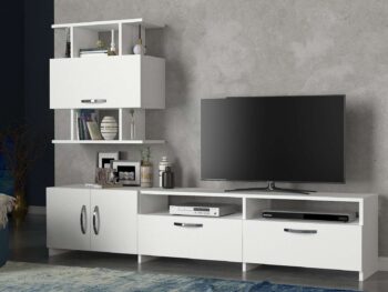 Predstavujeme ANEVA, obývaciu stenu, ktorá prináša do vašej obývačky elegantný a moderný dizajn. Táto štýlová zostava v bielej farbe je navrhnutá tak, aby poskytovala praktické a estetické riešenie pre vaše multimediálne zariadenia a ďalšie potreby.Detailné špecifikácieTyp tovaru: Obývacia stenaMateriál: Kvalitná LTD s hrúbkou materiálu 18 mm, zaisťujúca odolnosť a dlhú životnosť.Rozmery:TV stolík: 180 x 31.6 x 40 cmNástenná polica: 60 x 27.1 x 70 cmFarba: Elegantná biela, ktorá dodáva priestoru svieži a čistý vzhľad.Vybavenie: Regálka poskytujúca dostatok úložného priestoru pre elektroniku, knihy alebo dekorácie.Dodatočné informácie: Produkt je dodávaný v demontovanom stave, čo uľahčuje transport a montáž.Obývacia stena ANEVA je ideálnou voľbou pre tých, ktorí hľadajú moderný a funkčný nábytok s elegantným vzhľadom. Jej biela farba a minimalistický dizajn prinášajú do vášho domova sviežosť a moderný štýl, zatiaľ čo poskytuje dostatok úložného priestoru pre všetky vaše potreby.