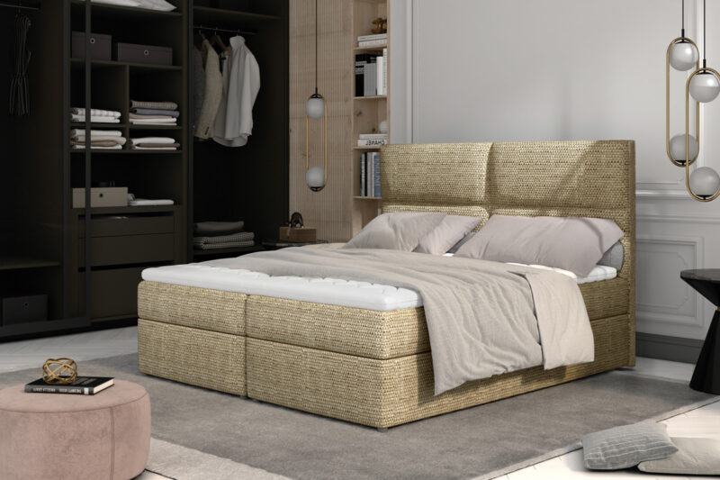 ANGELINA 02 boxpringová posteľ 180 x 200 cm, Berlin 03 Manželská posteľ Angelina patrí k boxpringovým posteliam, ktoré zosobňujú eleganciu, luxus a pohodlný odpočinok v jednom. Je vyrobená z kvalitných materiálov, čo zaisťuje jej dlhodobé používanie. Poskytuje vysoký komfort, ktorý ocení aj náročnejší zákazník. Táto moderná boxpringová posteľ sa stane neoddeliteľnou súčasťou vášho domova.V spodnej časti postele Angelina sa nachádzajú 2 priestranné úložné priestory. Nad úložným priestorom je zabudovaný matrac, ktorý je vyplnený bonellovými pružinami v spojení s PUR penou o hustote T-25. Na ňom sa nachádza TOPPER - vrchný krycí matrac. Je vyplnený kvalitnou PUR penou. Topper eliminuje medzeru medzi matracmi a vytvára tak hladký povrch na spanie. Vysoké čelo postele slúži ako mäkká opierka hlavy. Plní nie len estetickú funkciu, ale tiež chráni stenu pred oderom. Manželská posteľ Angelina je čalúnená pevnou a kvalitnou poťahovou látkou Berlin 03. Rozmery postele (š,v,h): 185 x 124 x 210 cm. Výška spacej plochy: 54 cm. Výška nožičiek: 3 cm. Spacia plocha: 180 x 200 cm. Výška matraca: 15 cm. Výška toppera: 4 cm. Ďalšie charakteristiky:Tvrdosť matraca - H3Jednostranný matracHypoalergénny poťahPoťah je snímateľný (na zips) - možnosť prať na 40°CV našej ponuke nájdete aj ďalšie prevedenia tejto štýlovej postele.Dodávame v demontovanom stave.