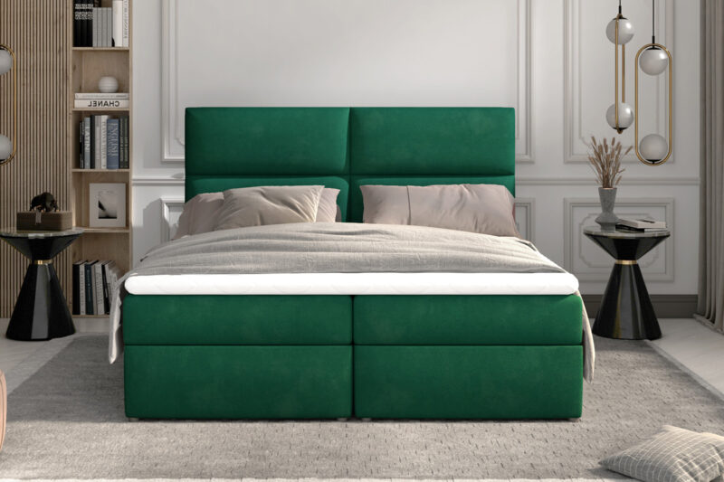 ANGELINA 04 boxpringová posteľ 180 x 200 cm, Kronos 19 Manželská posteľ Angelina patrí k boxpringovým posteliam, ktoré zosobňujú eleganciu, luxus a pohodlný odpočinok v jednom. Je vyrobená z kvalitných materiálov, čo zaisťuje jej dlhodobé používanie. Poskytuje vysoký komfort, ktorý ocení aj náročnejší zákazník. Táto moderná boxpringová posteľ sa stane neoddeliteľnou súčasťou vášho domova.V spodnej časti postele Angelina sa nachádzajú 2 priestranné úložné priestory. Nad úložným priestorom je zabudovaný matrac, ktorý je vyplnený bonellovými pružinami v spojení s PUR penou o hustote T-25. Na ňom sa nachádza TOPPER - vrchný krycí matrac. Je vyplnený kvalitnou PUR penou. Topper eliminuje medzeru medzi matracmi a vytvára tak hladký povrch na spanie. Vysoké čelo postele slúži ako mäkká opierka hlavy. Plní nie len estetickú funkciu, ale tiež chráni stenu pred oderom. Manželská posteľ Angelina je čalúnená pevnou a kvalitnou poťahovou látkou Kronos 19.  Rozmery postele (š,v,h): 185 x 124 x 210 cm. Výška spacej plochy: 54 cm. Výška nožičiek: 3 cm. Spacia plocha: 180 x 200 cm. Výška matraca: 15 cm. Výška toppera: 4 cm. Ďalšie charakteristiky:Tvrdosť matraca - H3Jednostranný matracHypoalergénny poťahPoťah je snímateľný (na zips) - možnosť prať na 40°CV našej ponuke nájdete aj ďalšie prevedenia tejto štýlovej postele.Dodávame v demontovanom stave.